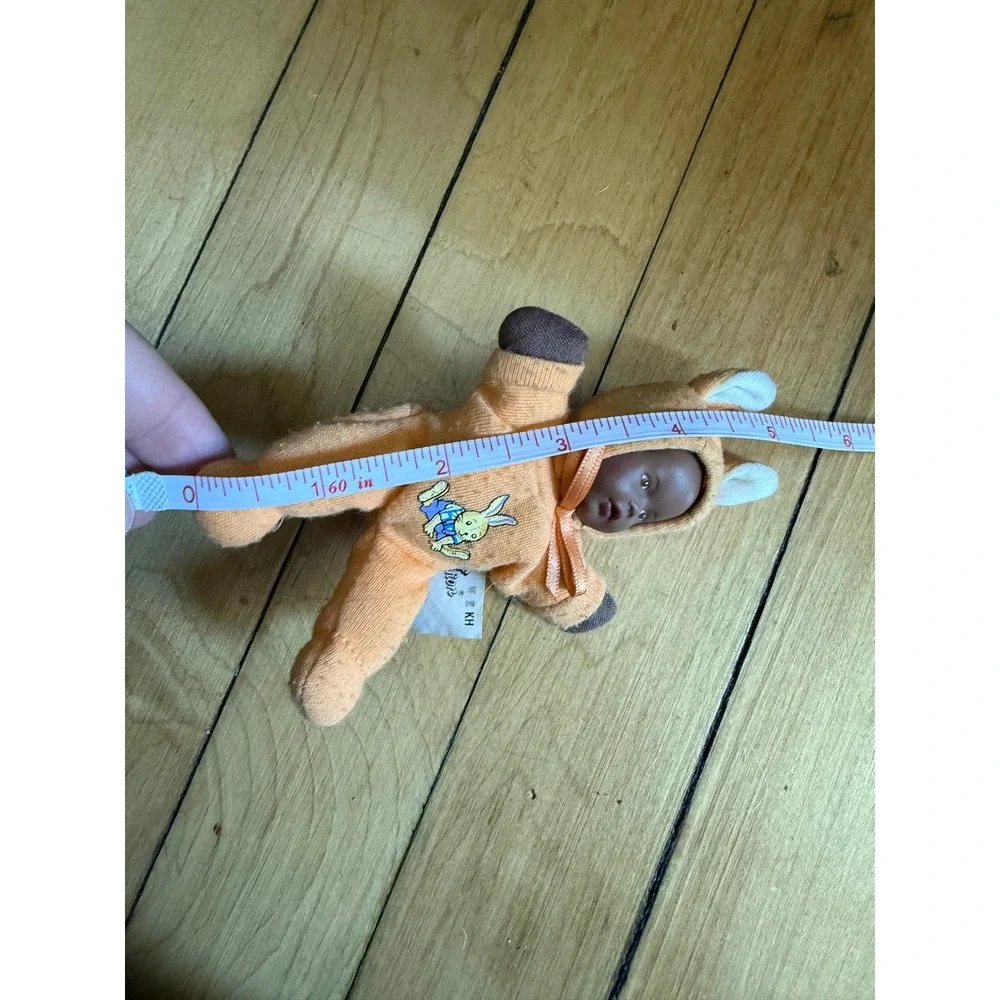 Zapf Creation Mini Baby Doll Orange Bunny Suit Plush Toy 5.5 Inch Brown Eyes